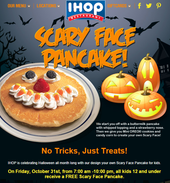 Free Scary Face Pancake IHOP on Halloween FamilySavings