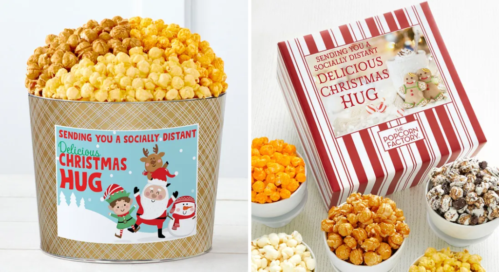 The Popcorn Factory Holiday Tins With Pop and Holiday Packed With Pop